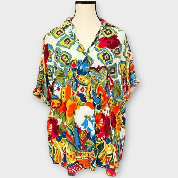 Sasson Vintage Floral Boho Button Down Shirt Blouse Women’s Medium Multicolor - Picture 4 of 9